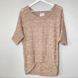 ROMEO & JULIET COUTURE | Tan and Pink Hi Lo Sweater | L